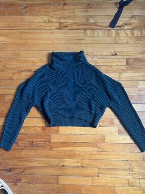 Twik dark green Cropped Cable-Knit Turtleneck Sweater